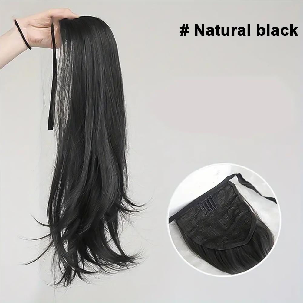 Синтетический длинный волнистый кудрявый парик с хвостиком для женщин, накладные волосы на ленте, накладной хвост, натуральный искусственный парик чёрный