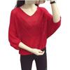 Thin Section V-neck Pullover Knit Sweater Women's Tops Large Size Seven-minute Sleeve Skeleton Sweater Women Loose Shirt