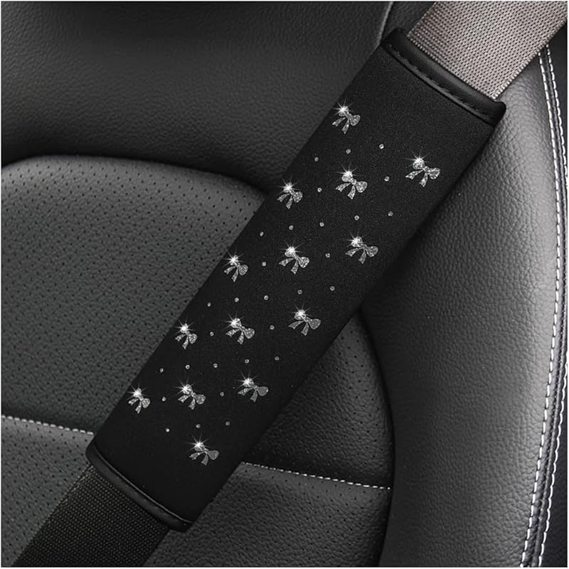 Bling Car Seat Belt Cover, 2PCS Rhinestone Cute Bow Comfort Vehicle Seatbelt Shoulder Pad, Diamond Automotive Interior Harness Neck Cushion Protector