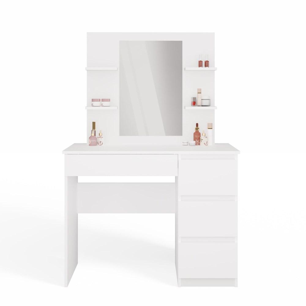 Toeletta Marina 4P Specchio Mijas Destro 4 Cassetti 4 Ripiani Bianca Per Camera da Letto