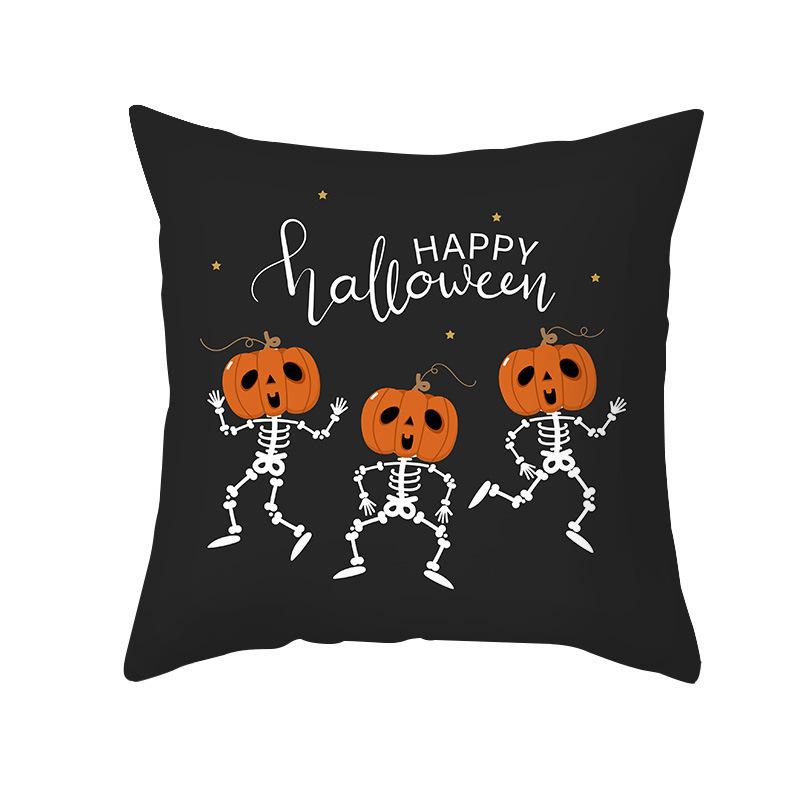 Halloween Pillow Cover Cartoon Skull Cat Sofa Cushion Cover Peach Skin Pillow Cover