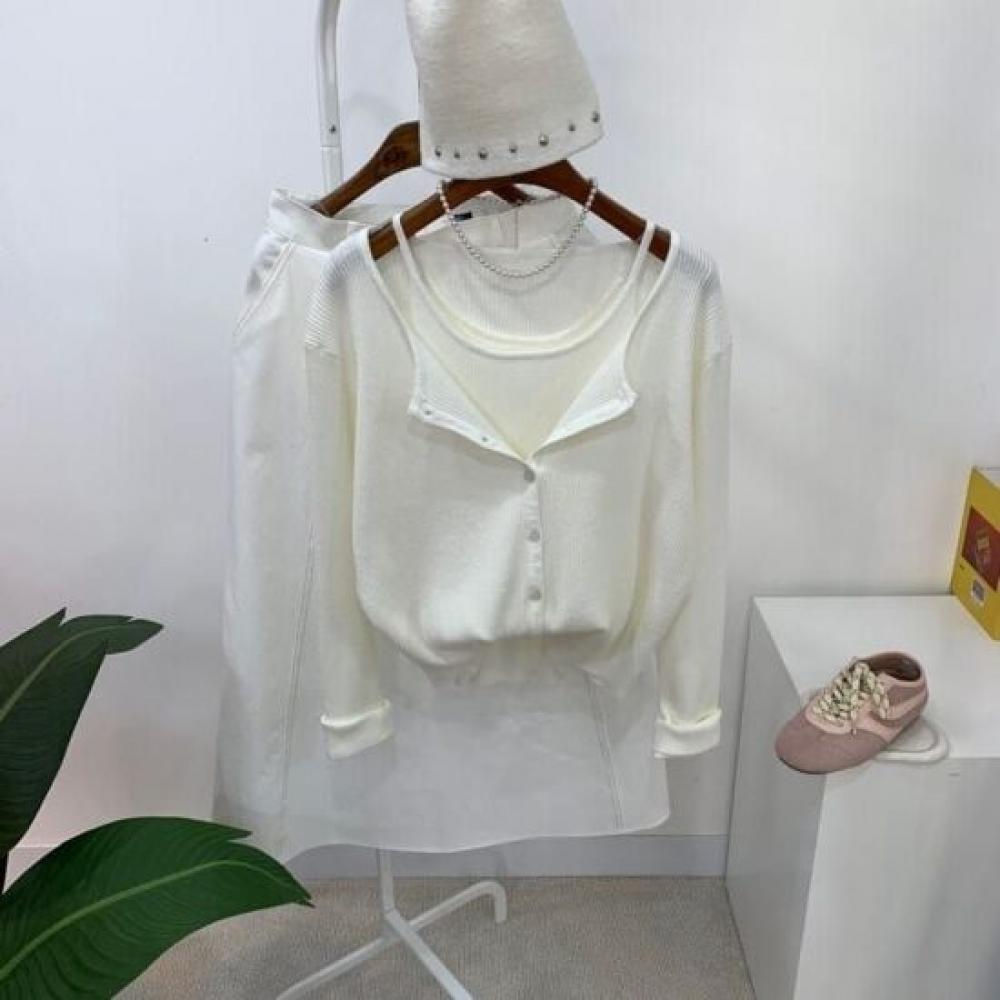 C S In The Room Ribbed Long Sleeve Knit Cardigan And CamiSole Set 5 ColorS