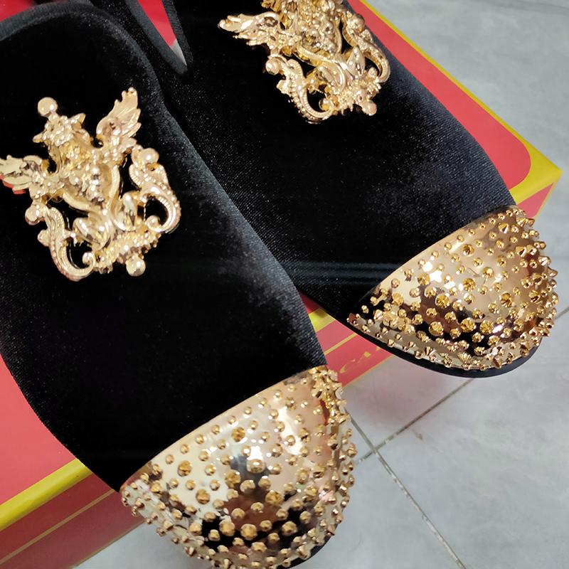 Fashion fashion men party and wedding handmade loafers velvet shoes with gold buckle men dress shoe b25