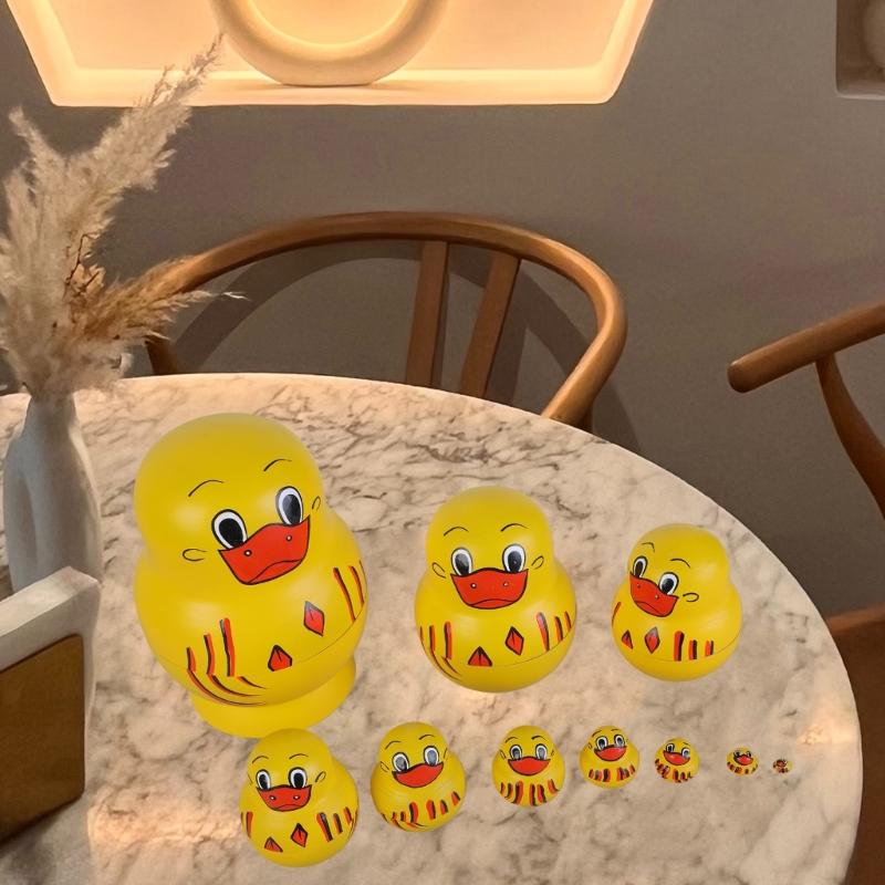 Set of 10 Yellow Duck Wood Stacking Dolls Traditional Russian Nesting Toy for Decoration Decorative Matryoshka Doll