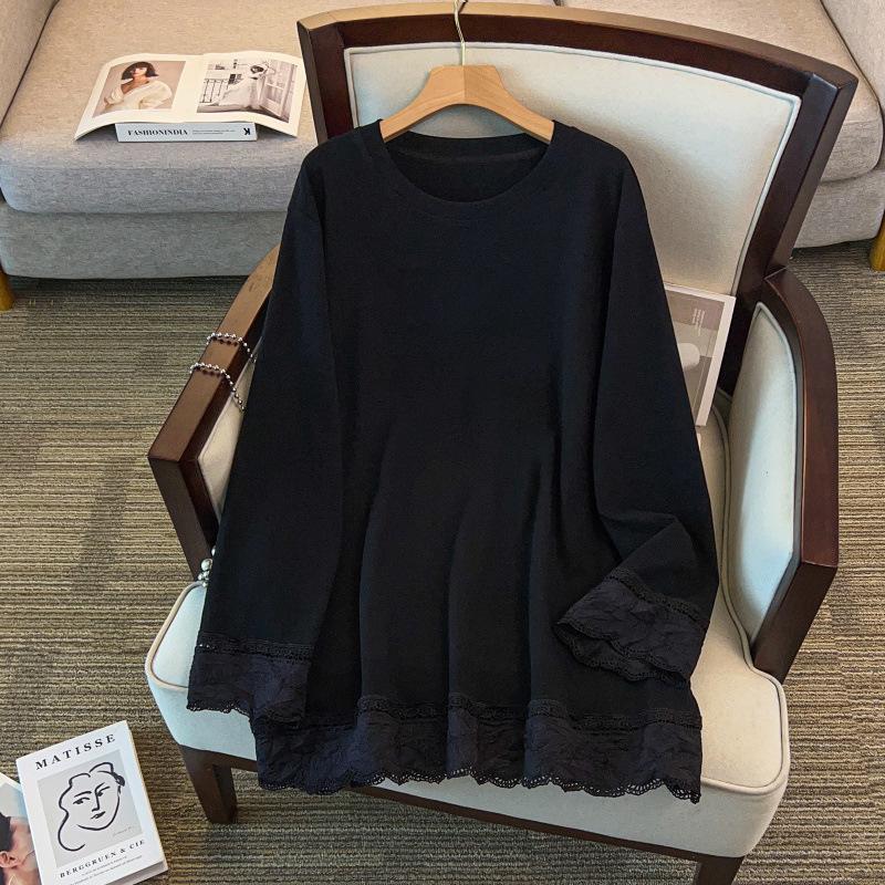 Plus Size Women's Knit Shirt, Round Neck, Loose Fit, Bust 150/160, Mid-Length