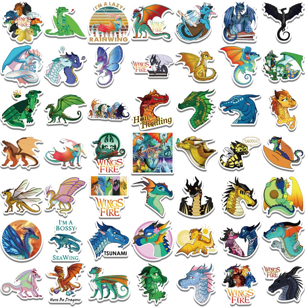 50 100Pcs Wings Of Fire Vinyl Stickers Cartoon Themed For Diary Laptop Luggage Skateboard Decoration
