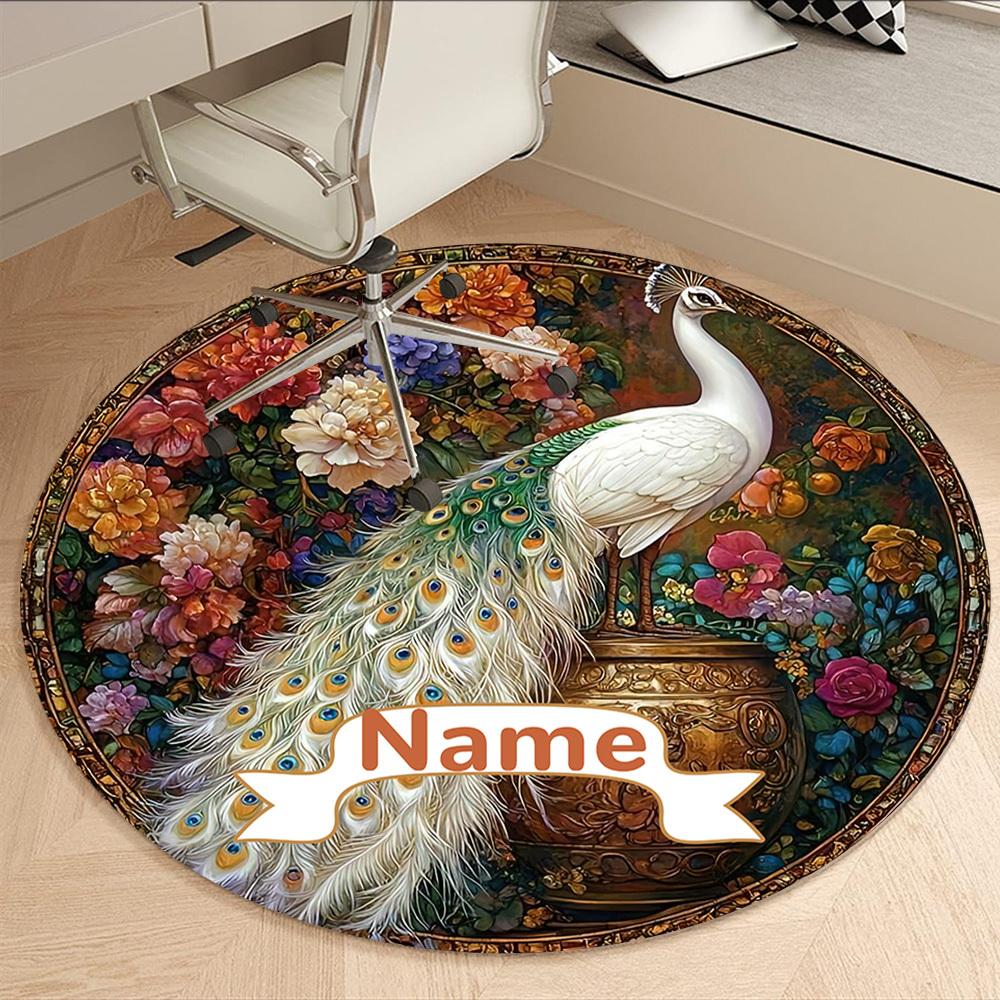 Jeweled Peacock Art Deco Frame With Personalized Name Office Carpet Nonslip Carpet Office Chair Mat Design For Home Bedroom Gift Living Roomt35