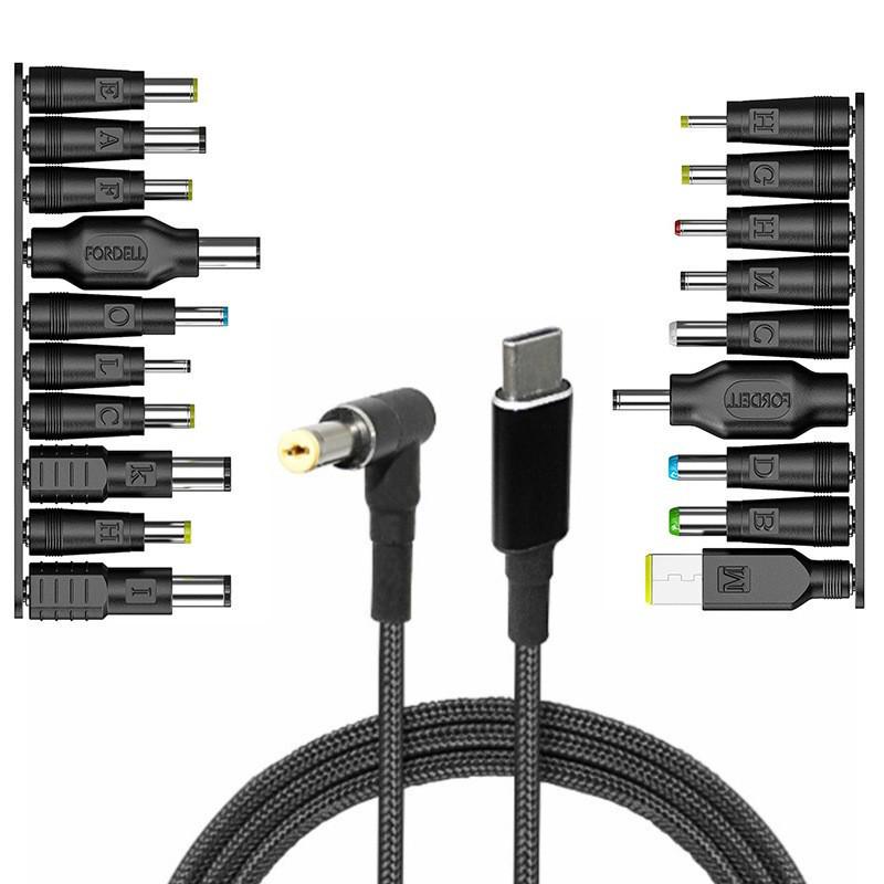 100W PD Fast-Charging Type-C to DC Cable for Lenovo, HP, Dell, Asus Laptops
