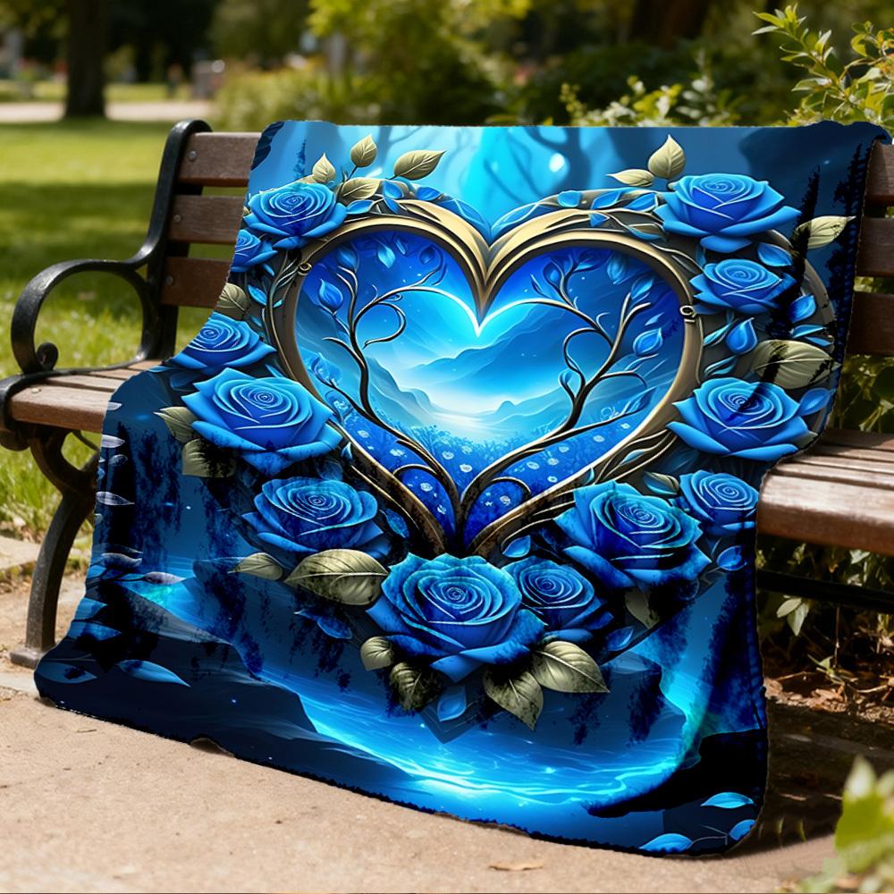 1pc Heart Roses Fantasy Outdoor Flannel Throw Blanket Soft, Cozy, Warm All Season, Machine Washable,