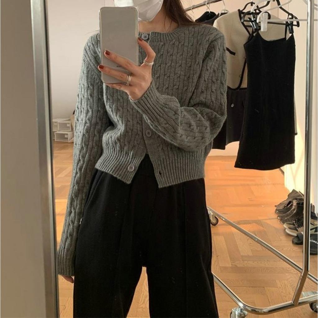 Korean Version College Style Fried Dough Twists Knitting Cardigan Women Gentle Sweet Round Neck Solid Color Knitwear Women Soft Waxy Top Coat