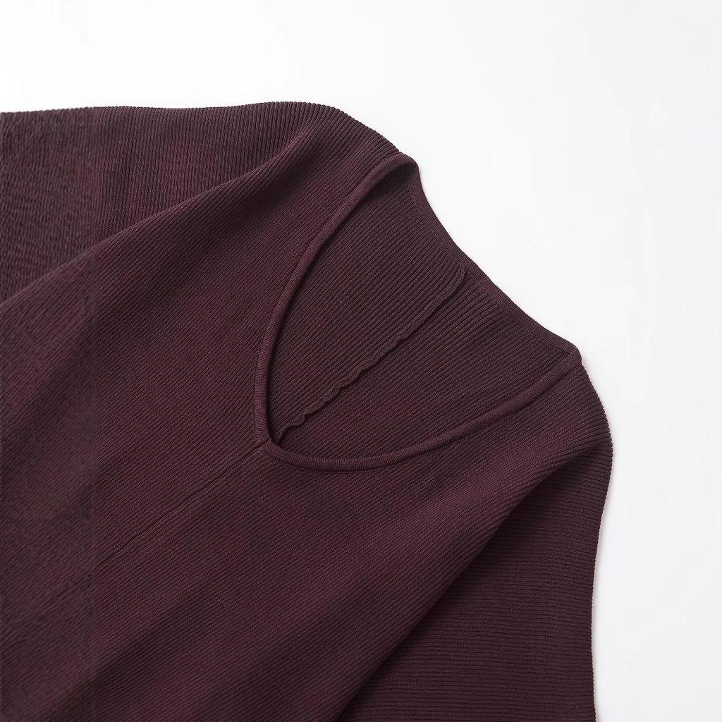 2025 Spring Women's European American Style Ribbed Knit Deep V-Neck Top & Casual Straight-Leg Pants Set