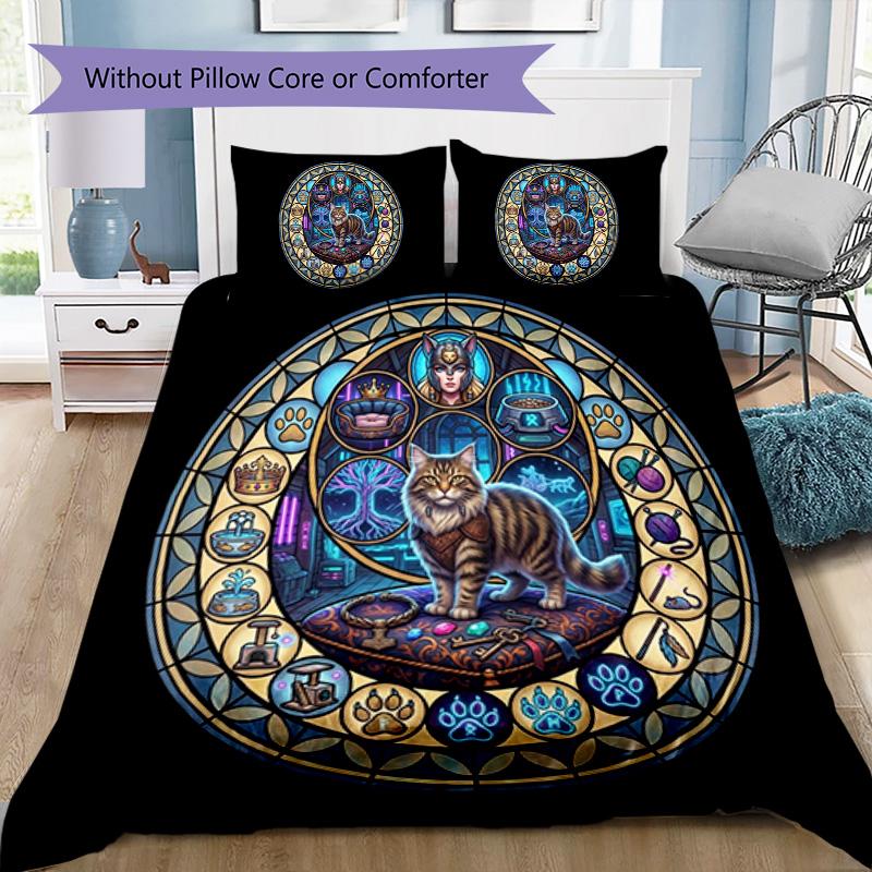 Cat Kingdom Mandala Pattern Bedding,Quilt Set Quilt Cover Pillowcase Home Birthday Gift (1 * duvet cover + 2 * pillowcase, without core)