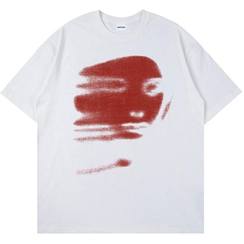Summer Harajuku Gothic Black Tshirt Streetwear Red Face Graphic Clothes Print Short Sleeve Top Cotton Loose Hipster Y2K