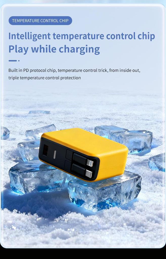 Fast Charging GaN Charger with Retractable Cable for Apple, iPad, Huawei, Xiaomi, and Android.