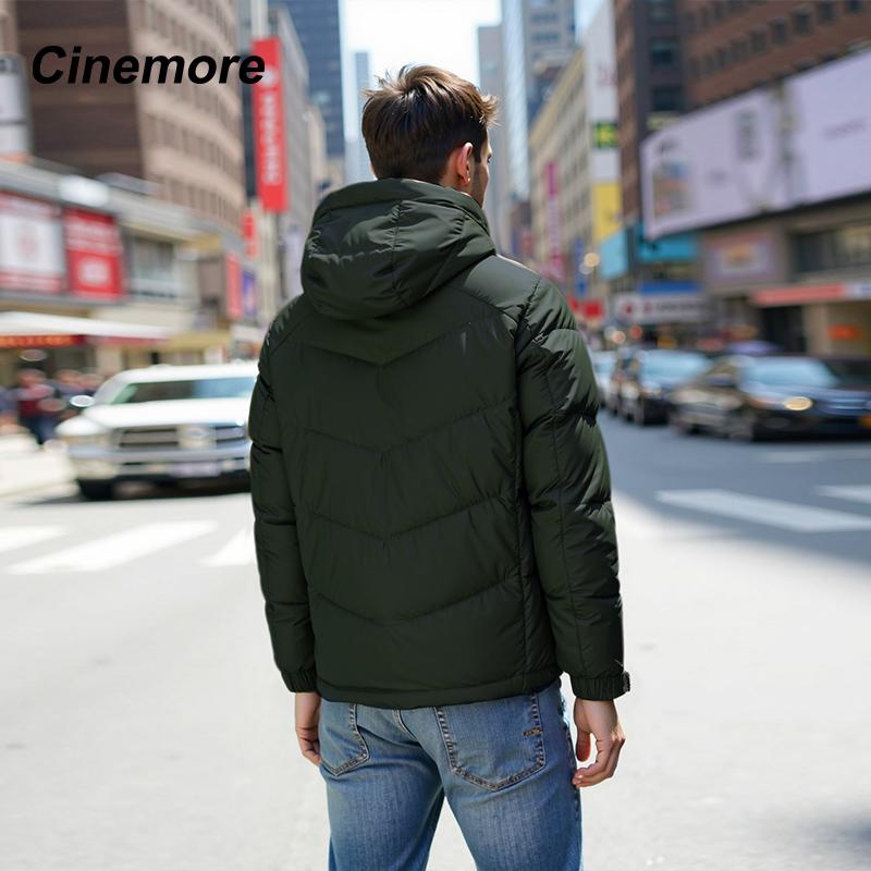 Cinemore 2025 Winter Coat Men's Down Jacket with Pockets, Warm, Drawstring, Hooded, Short Parka Men's 8006