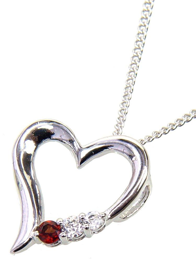 [Your and My Jewelry Box] Silver Natural Garnet Open Heart Pendant Necklace [January Birthstone] 14176 [Gift Wrapped]