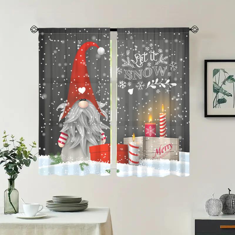 Set Of 2 Christmas Gnome Snowflake Candle Curtains Suitable Living Room Bedroom Kitchen Home Decoration Curtain Blackout For Great Made Polyester