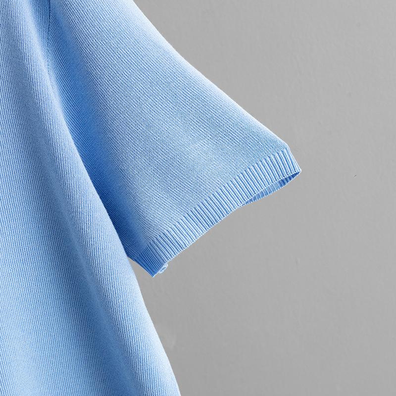 Women's Fashion Semi High Neck Solid Color Short Sleeved Zipper Set Wide Leg Pants Two Piece Set