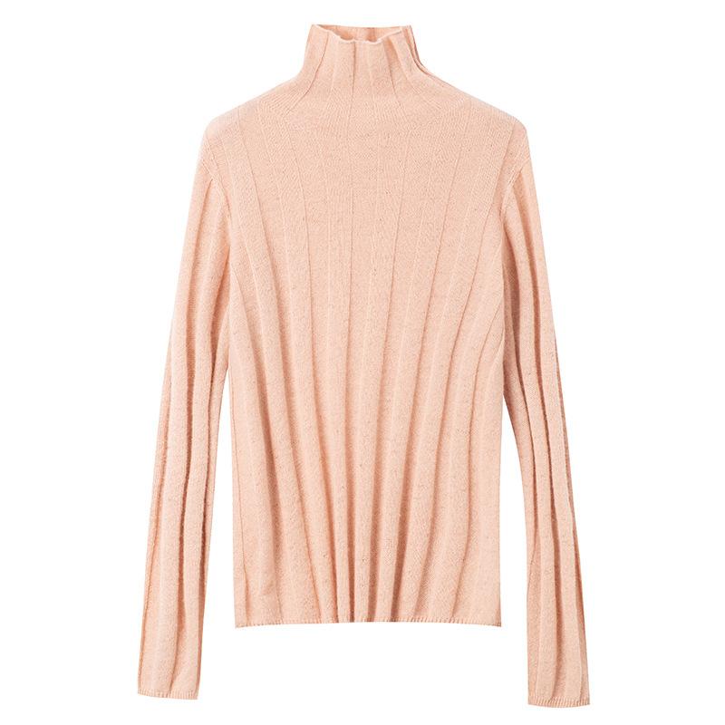 

Бесшовный цельнокроеный кашемировый свитер с женскими подмышечными полосками, свитер-пуловер с высоким горлом, приталенного кроя, легкий и теплый, базовый вязаный топ S розовый