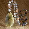 Women's Pink Crystal & Colorful Agate Water Drop Necklace: Handmade Knotted Sweater Chain with European and American Style