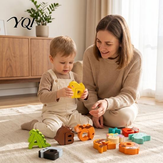 Fine Motor Skill Toy Animal Alphabet Puzzle Matching Game, Wooden Letter Block, Themed Blocks ABC Preschool Learning for Toddlers Boys Girls