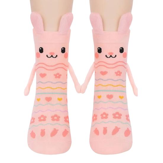 

Easter Bunny Socks with Magnetic Hands Cute Rabbits Holding Hands Socks Fun 3D Ears Bunny Socks for Women Teens Kids Easter Basket Stuffers рожевий