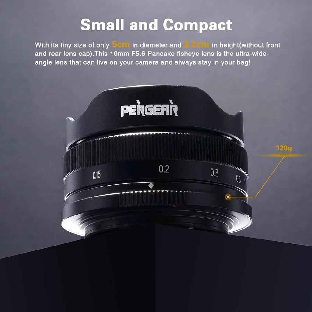 Pergear 10mm Pancake Fisheye Lens for Fuji including and F5.6 APS-C X-Mount Cameras, X-E1, X-E2, X-E3, X-T1, X-T2, X-T3, X-T4, XT-10, X-T20, X-T30,