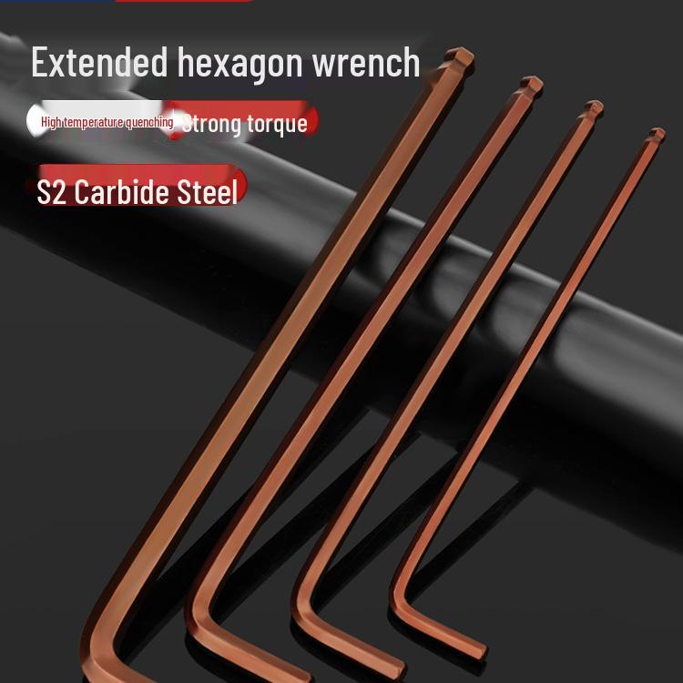 High Strength S2 Ball Head L-Type Extended Hex Key Wrench, Inner Hexagonal 6-Angle, Sizes 2.5mm & 4mm