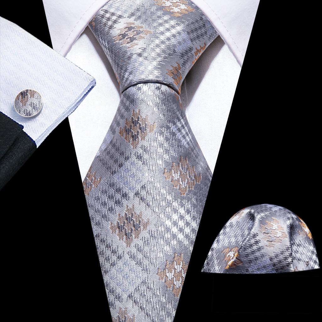 Barry.Wang Floral Ties for Men Woven Paisley Wedding Necktie Handkerchief Cufflinks Formal Casual Set