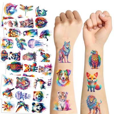 Cartoon Bunt Aquarell Tier Tattoo Aufkleber Wasserdicht Festival Party Party Kinder Einweg Tattoo Aufkleber