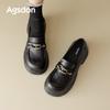 Augustine black loafers women's 2025 new autumn platform casual huge good-looking British small leather shoes