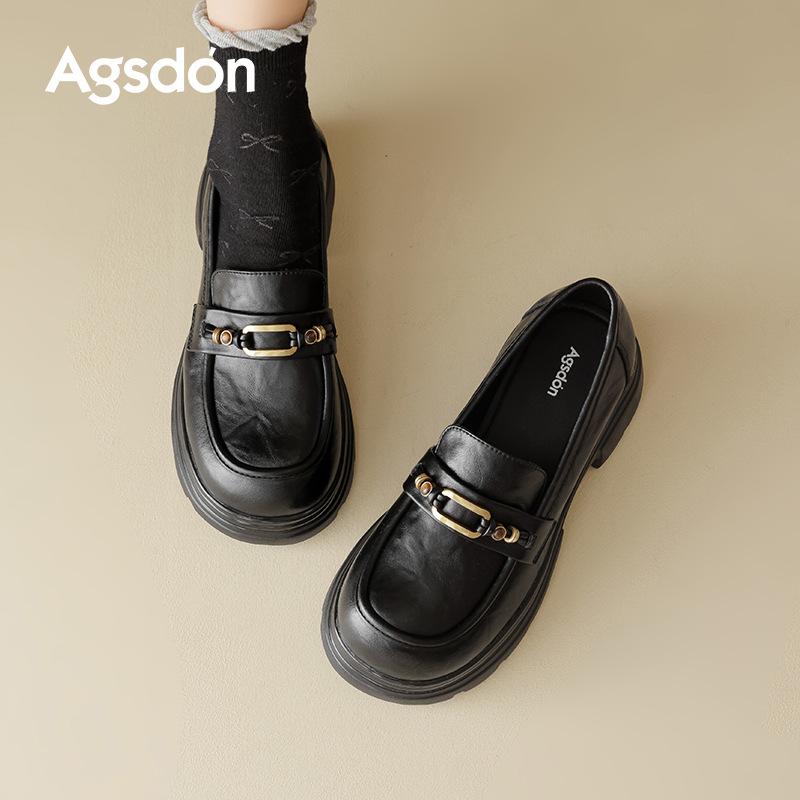 Augustine black loafers women's 2025 new autumn platform casual huge good-looking British small leather shoes