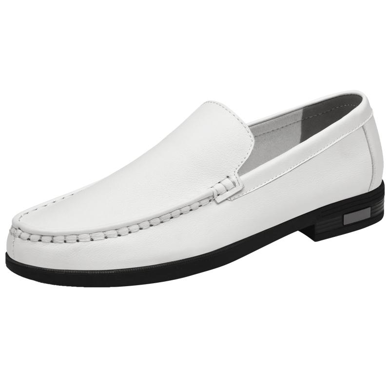 Genuine Leather Men Driving Shoes Breathable Hollow Out Lightweight White Casual Slip-On Shoes Walk Sneakers Business Work Shoes