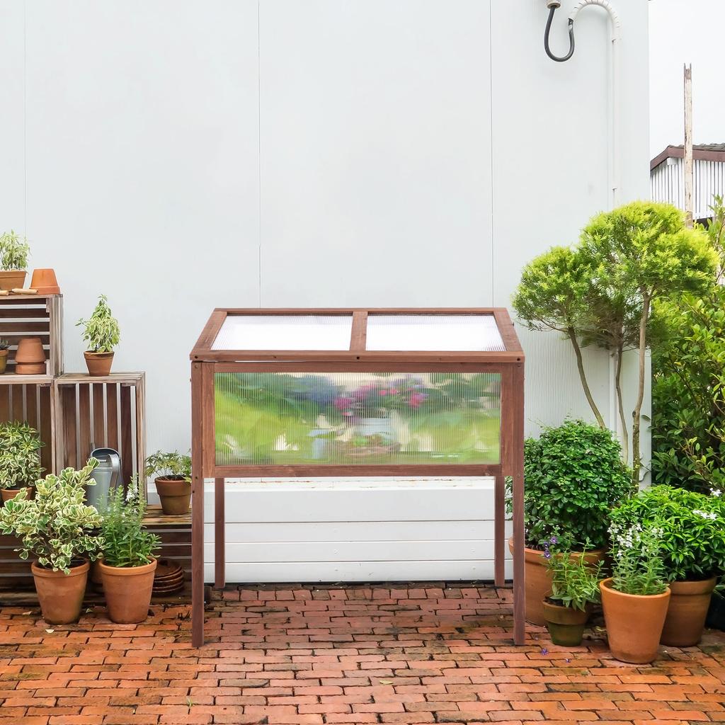 Raised Garden Bed Made of Wood Cold Frame 90 X 50 X 93 Cm Growing Table with Cover Weatherproof Herb Bed Planter Box for Garden