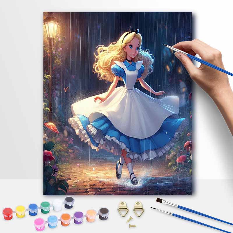 Disney DIY Painting Kit Alice Rain Classic Style Home Decor Craft Gift Idea Art Paint by Numbers Set Elegant Wonderland Wall Decor Painting