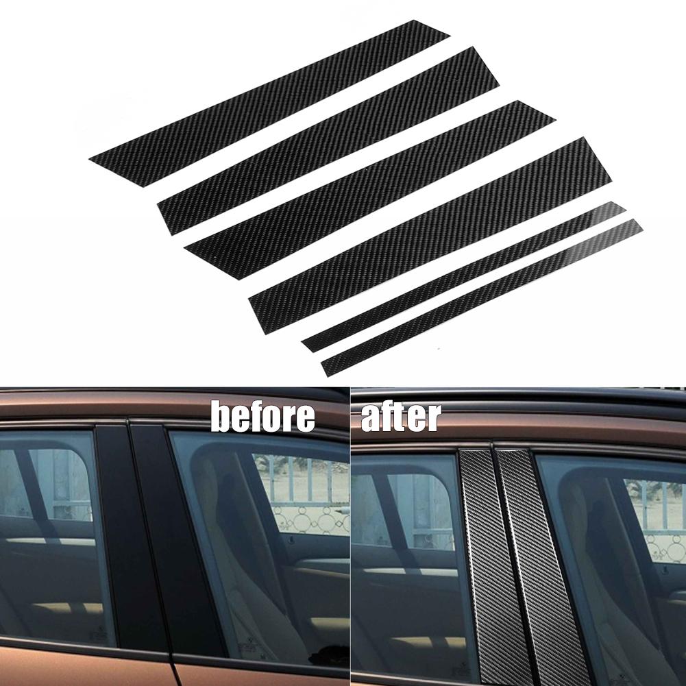 6Pcs Set B Pillar Trim Carbon Fiber Exterior Cover Decor Fit for X1 E84 2011‑2015