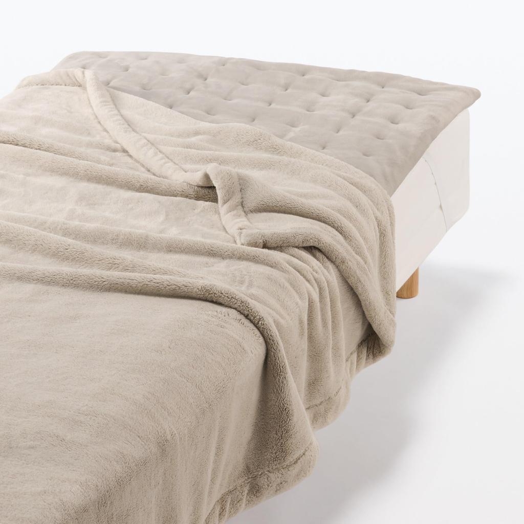 MUJI Recycled Polyester Warm Fiber Thick Mattress Pad, SD, Light Beige, 84270475