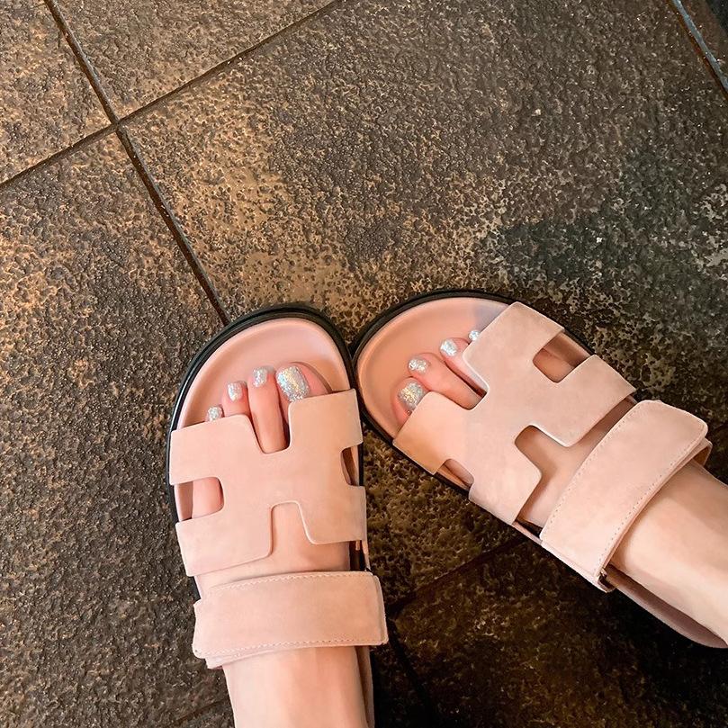 New Colors Are Coming~ Casual Thick-soled H-shaped Second Uncle Slippers for Women's 2025 Summer New Super Fire Velcro Sandals To Wear