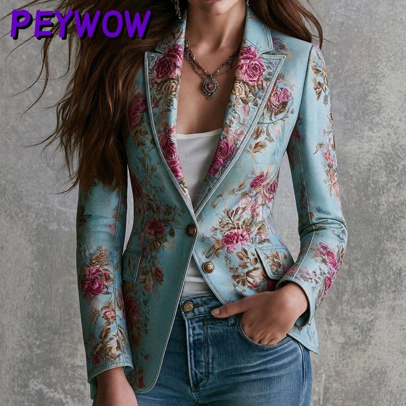 PEYWOW Jaquetas e casacos femininos vintage casuais outono inverno manga comprida gola POLO