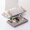 Natural Wood Grain Marble Tray Jewelry Cosmetics Display Rectangular Stone Organizer With Metal Handle