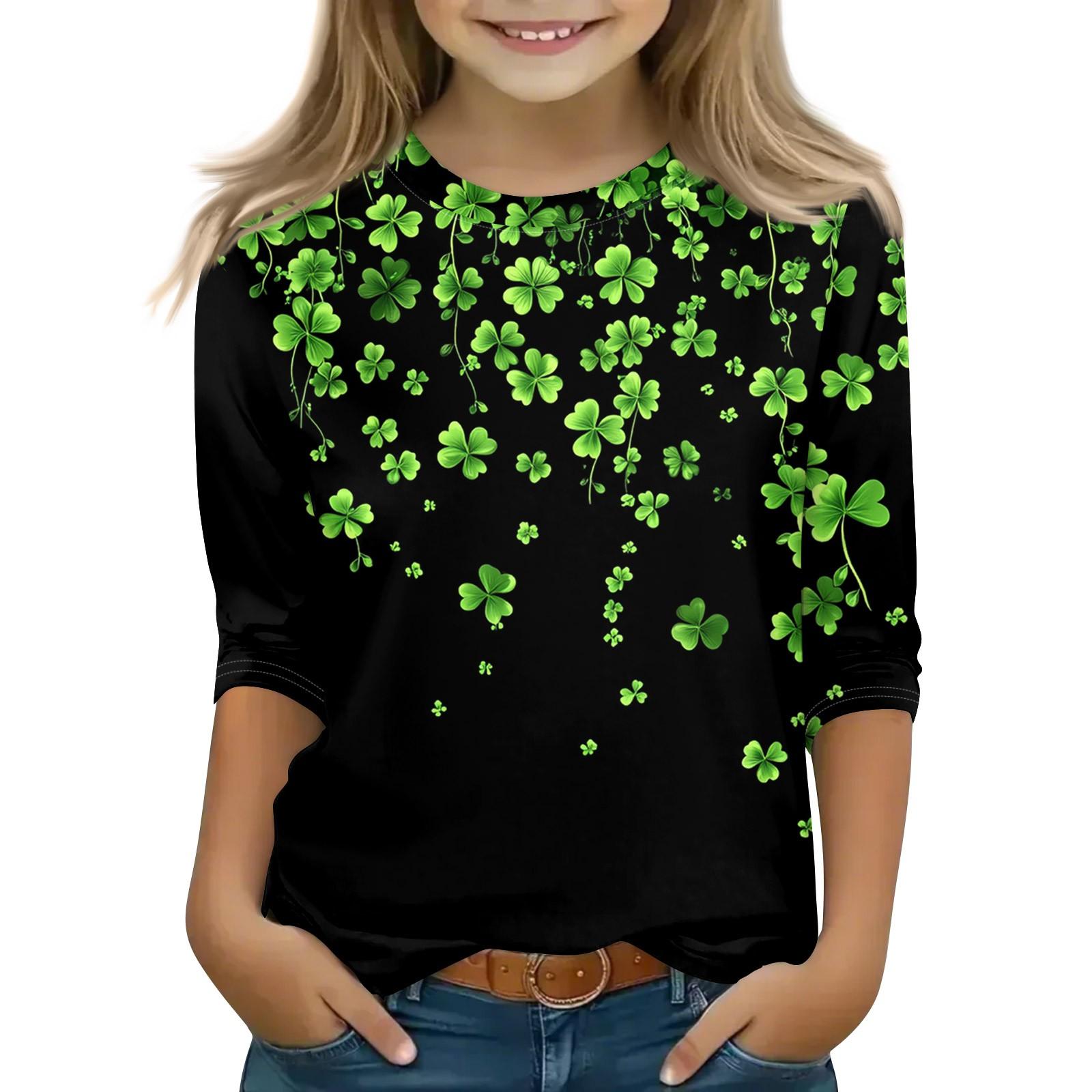 

Топы с принтом для девочек 5-16 лет с круглым вырезом и рукавами 3/4 Футболки Модные топы Наряды Футболки 110 армия зеленый