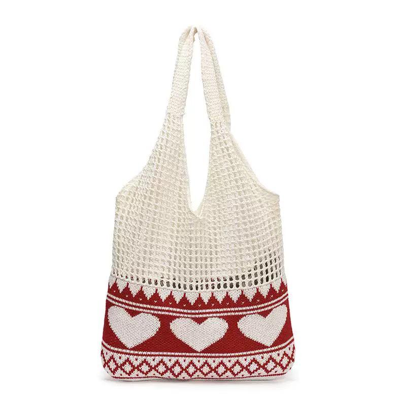 Handmade Woven Heart Tote Bag - Large Capacity Casual Beach Shoulder Bag
