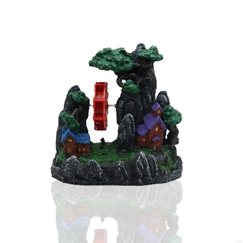 Moving Waterwheel Mountain Resins Aquarium Decoration Natural Underwater Terrain Scenery For Water Life Tanks J0MC