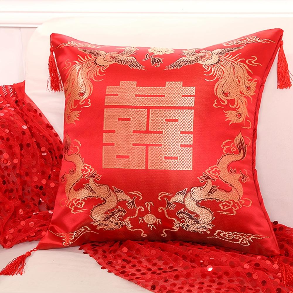 

Chinese Red Embroidery Pillow Cover New Year Valentine s Day Wedding Gifts Decorative Pillows Christmas Cushion Cover No Filling 43x43CM