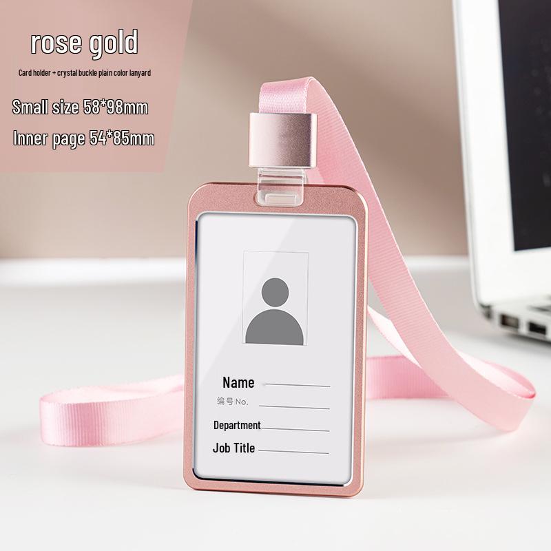 Aluminum Alloy ID Card Holder with Crystal Buckle Lanyard for Employees and Students