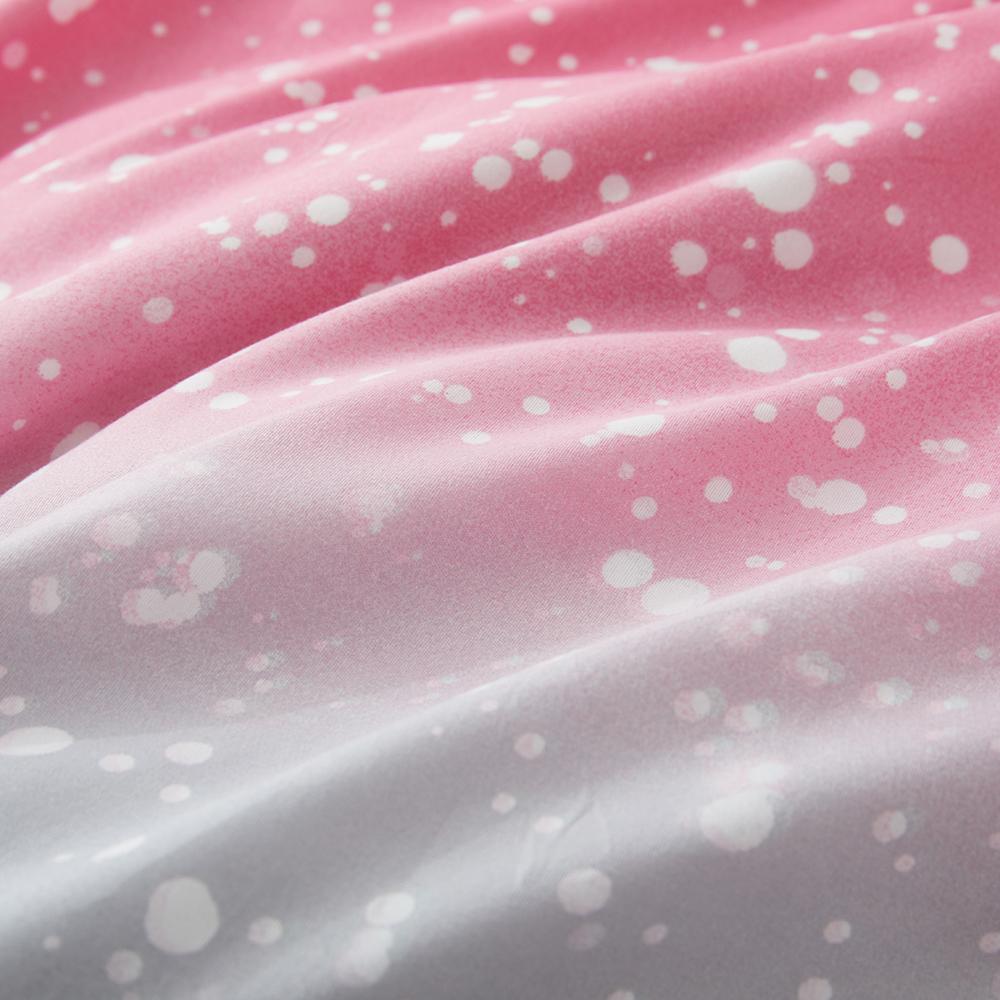 Girly Galaxy Duvet Cover,Reversible Dreamy Pink Grey Gradient Comforter Cover,Watercolor Starry Sky Glittering Stars Bedding Set