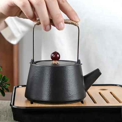 Schwarze Keramik-Hebebalken-Teekanne, einfaches Achat-Teeservice, kreatives Retro-Einzeltopf-Keramik-Kungfu-Teeservice, Teekanne zum Zubereiten von Tee