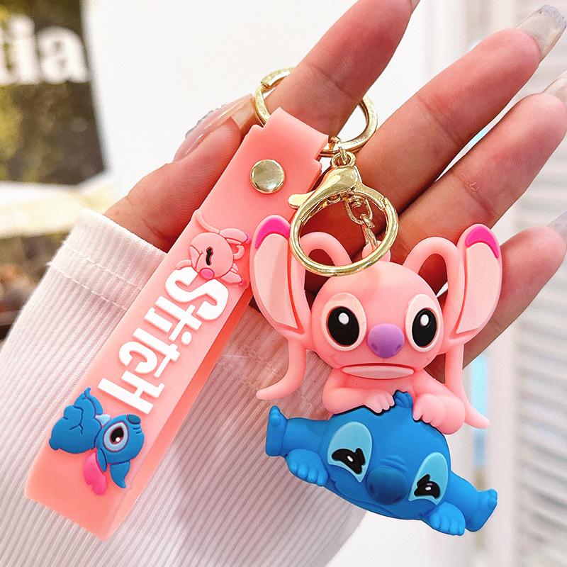 Car Cute flower Stitch bag pendant keychain Star and Stitch PVC soft plastic doll pendant couple small key chain Gift