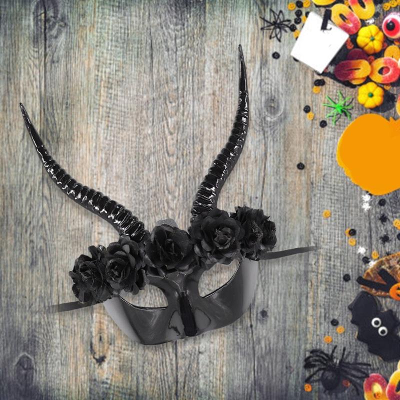 Halloweenská maska Maškarní maska Maska na půl obličeje Maska ďábla Maska pro Mardi Gras Maska pro karnevaly Strašidelná maska s rohy pro párty
