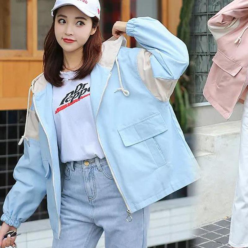 Frühling und Herbst Lose Alle-spiel Zipper Shirt Mit Kapuze Temperament Western Stil Werkzeug Jacke Jacke Frauen